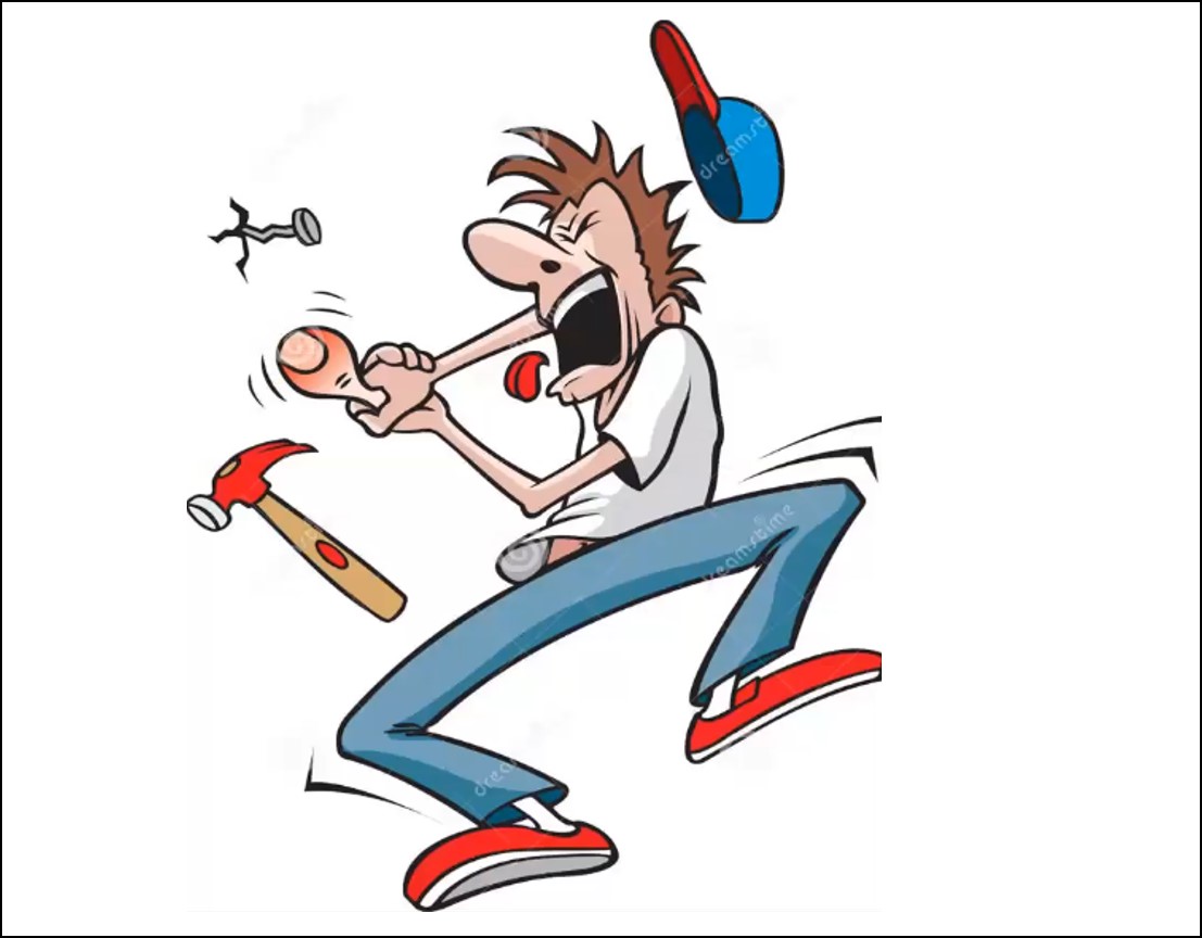 Hammer striking a thumb illustration